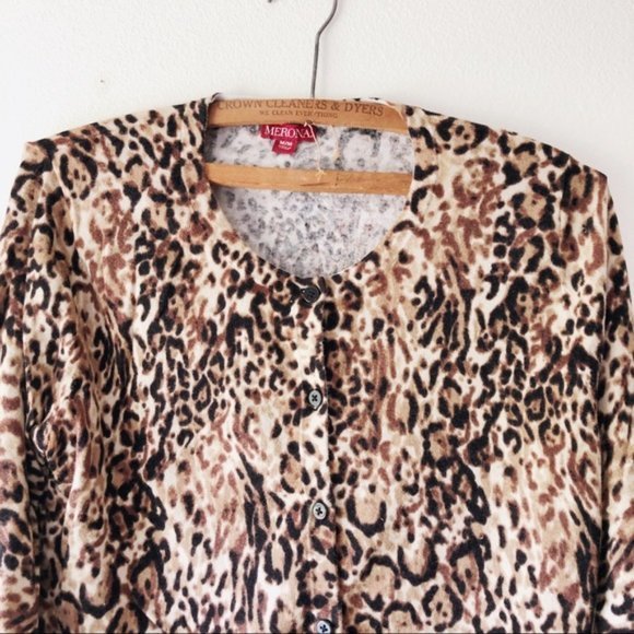 Cheetah animal print knit button cardigan sweater‎ Merona target M - Picture 2 of 6